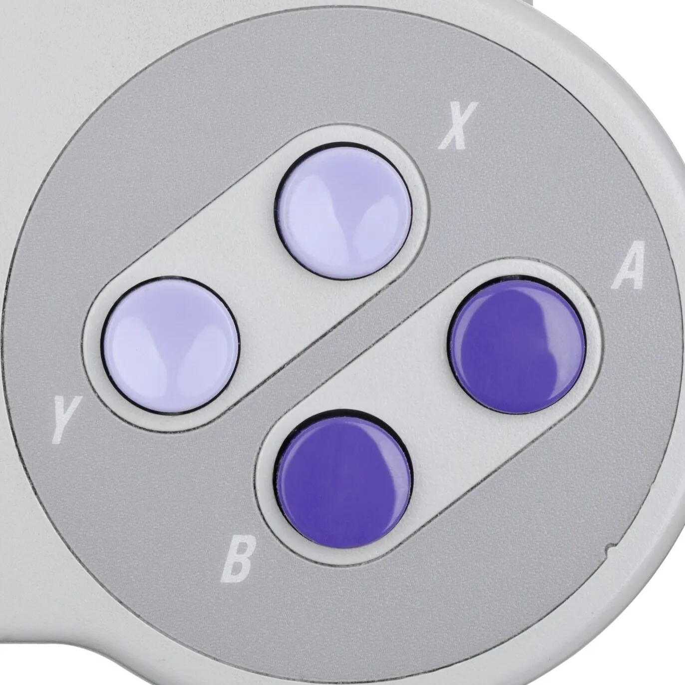 Close-up of the Super Famicom–style controller's face buttons